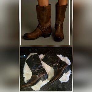 Frye Brown Leather Harness Boots 12R Size 9 Motercycle Boho Western Cowgirl